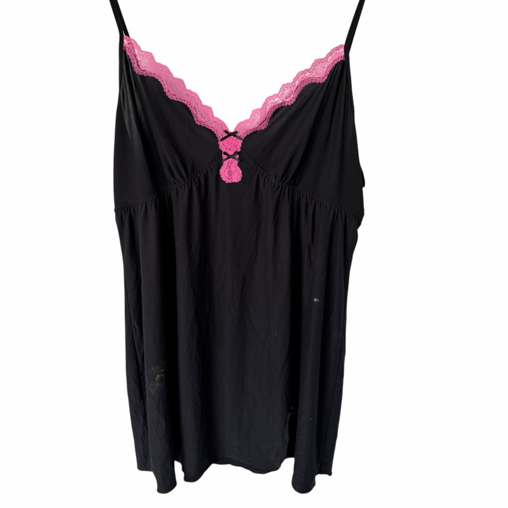 NWT Vintage Y2K Studio Donatella Black Camisole XL Pink Lace Trim Lingerie